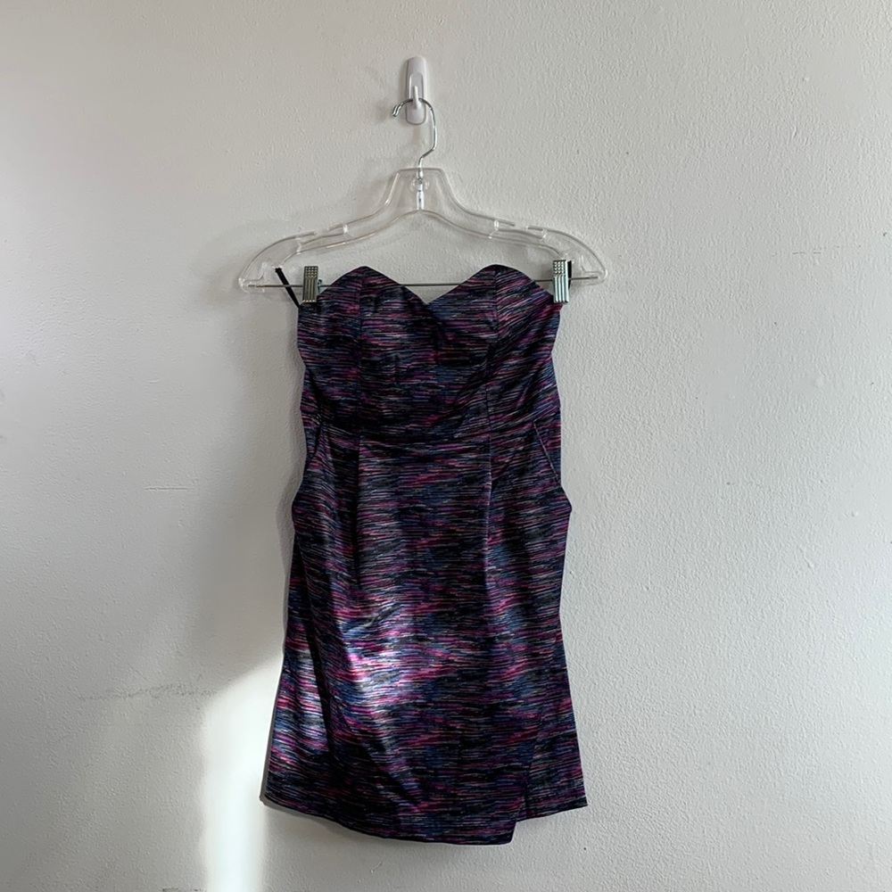Silence and Noise Variegated Stripe Magenta Blue and Black Bustier Mini Dress